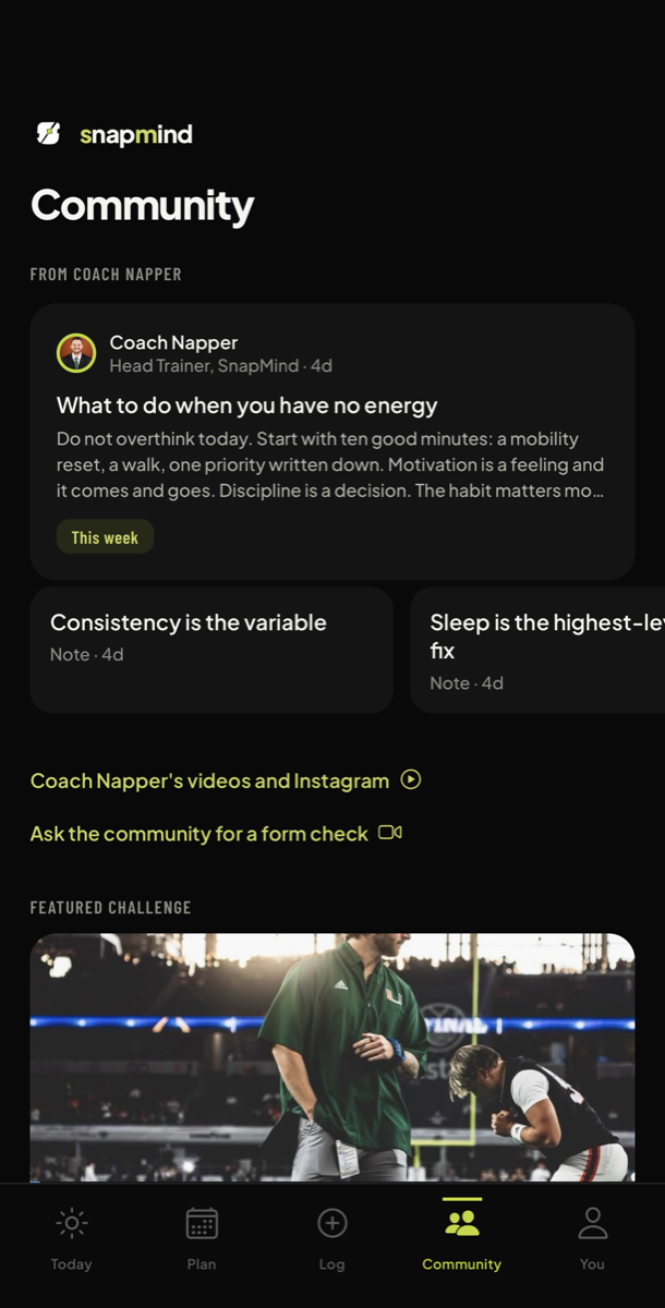 Community: a note from Coach Napper and the featured challenge